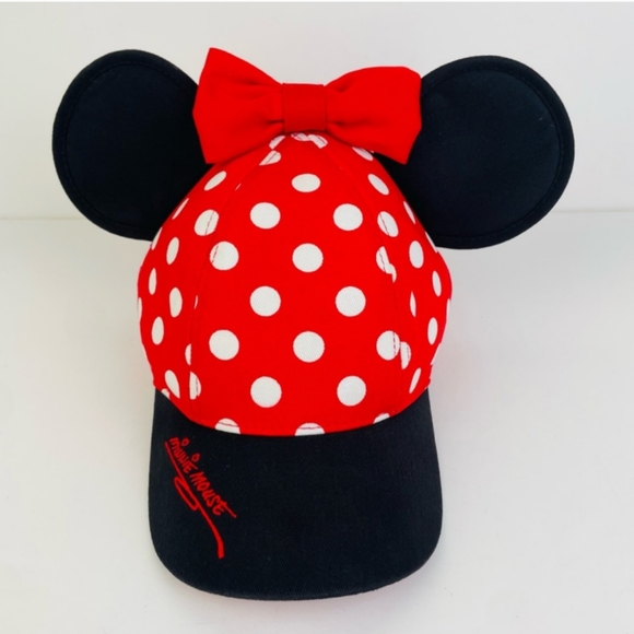 Walt Disney World Minnie Mouse Ear Red Polka Dot Youth Girls Baseball Cap Hat - Picture 1 of 5